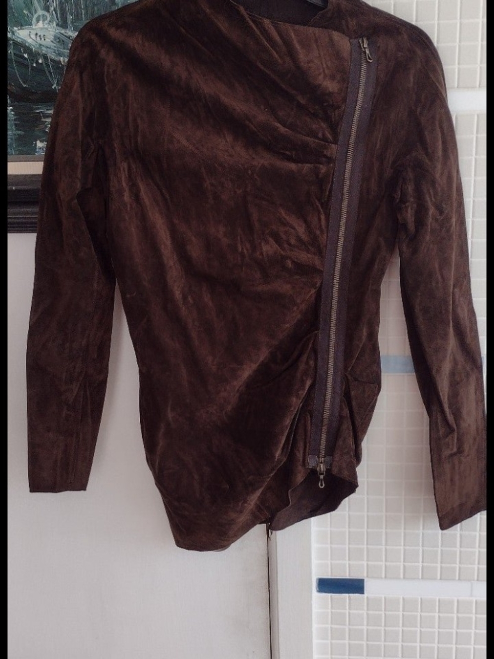 Men's Brown Asymmetric Suede Jacket
